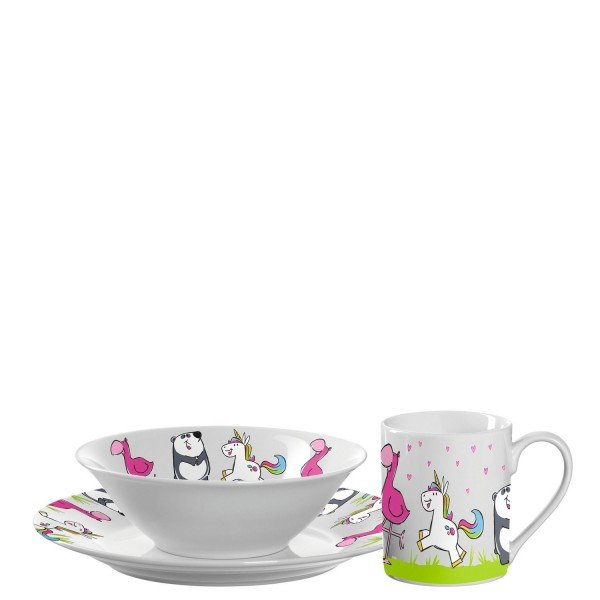 3 piezas, apta para lavavajillas, plato, tazón, diseño de ratón, elefante, multicolor Vajilla infantil de porcelana Leonardo Bambini 018701 